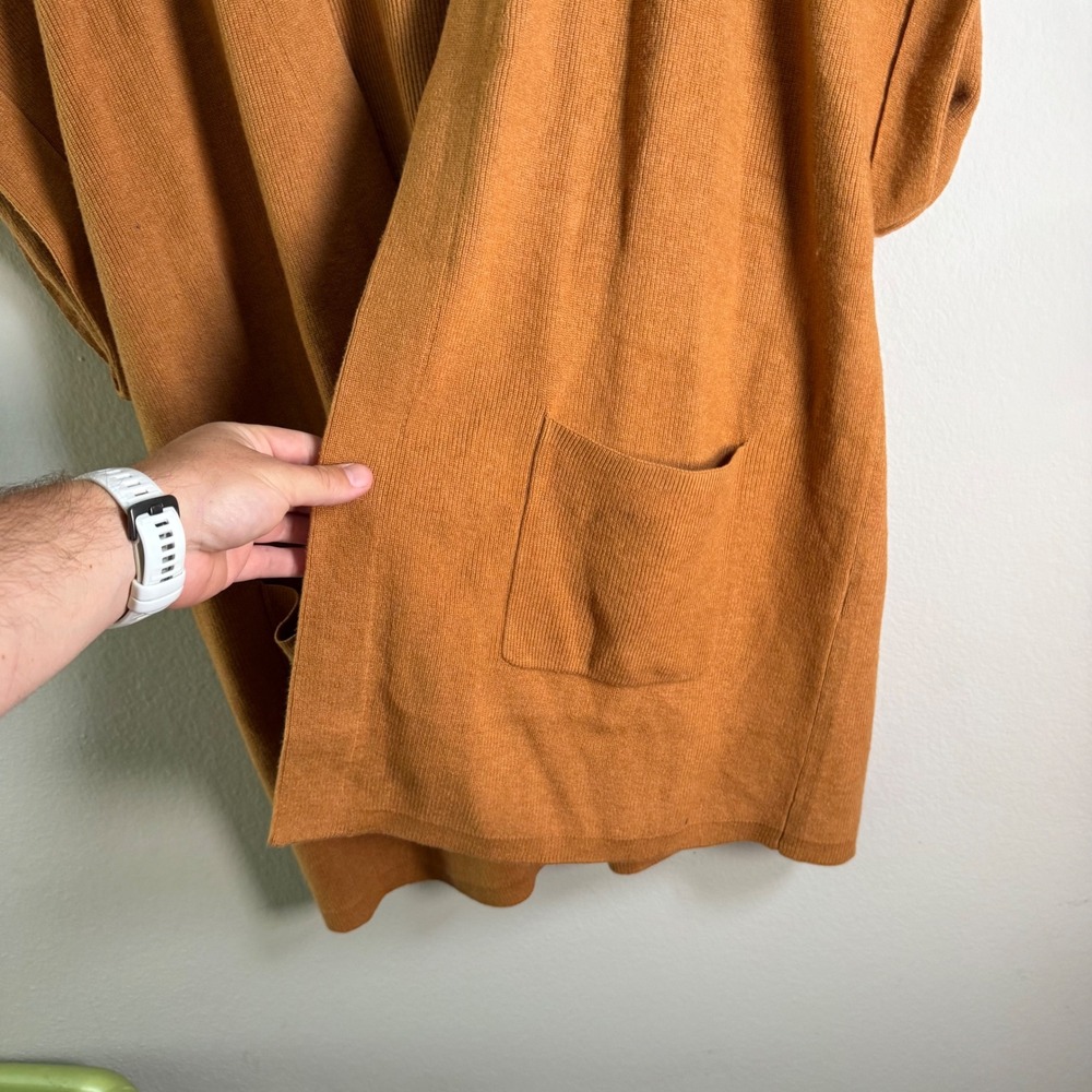 J. Jill Womens Burnt Orange Ribbed Open Front Short Sleeve Cardigan Pocket Large - Picture 3 of 7